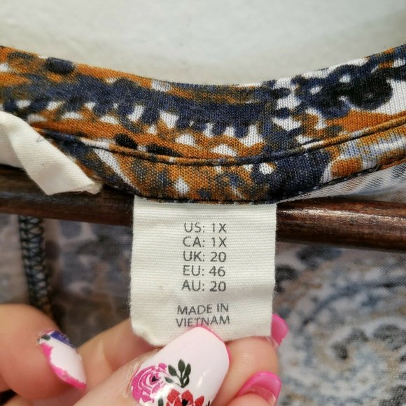 Sigrid Olsen Womens Blue Yellow Paisley Tunic Top Size XL Long Sleeve V Neck - Picture 4 of 8